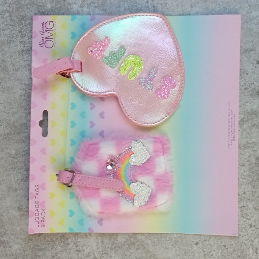 🛝 OMG Accessories Heart Pink Luggage Tag Set